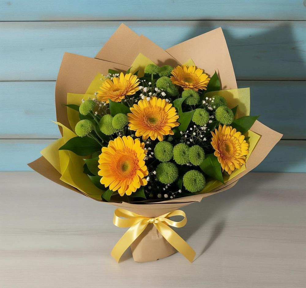 Букет цветов из: Герберы и Хризантемы в Лукино
