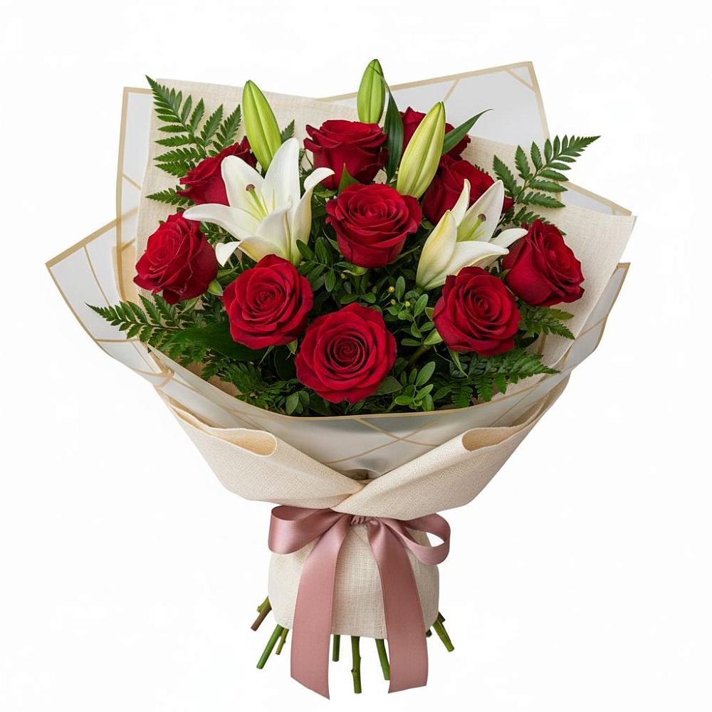 Букет цветов из: Лилии и Розы в Лукино