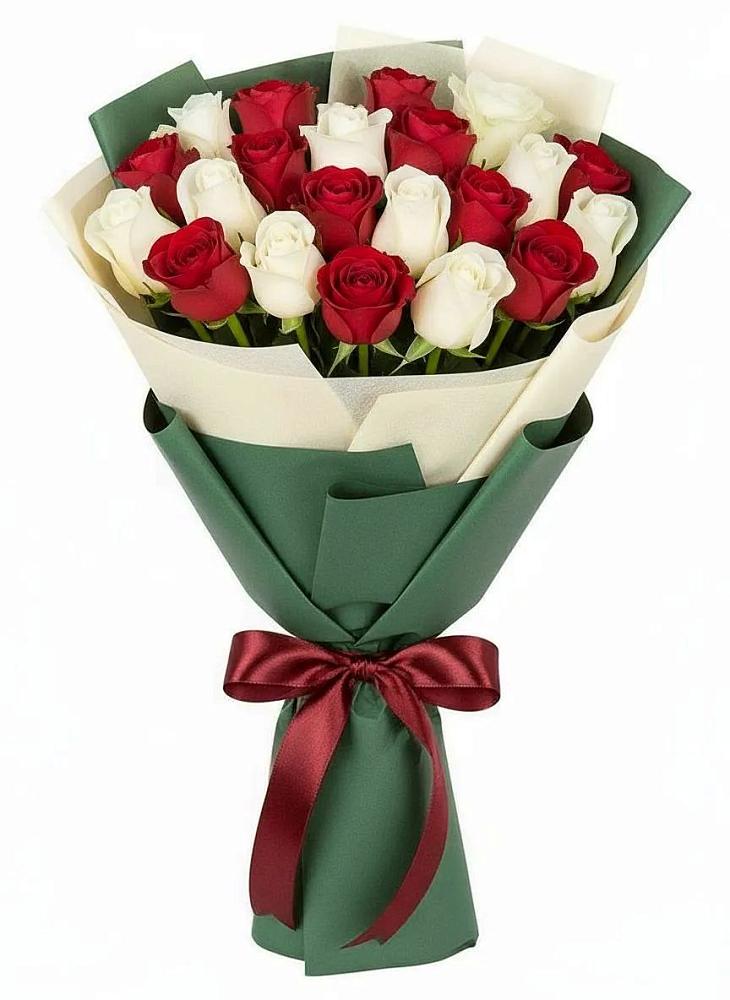 Букет Микс из красных и белых роз в Лукино