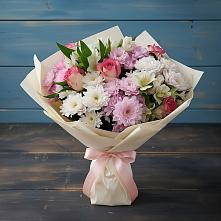 Букет цветов из:  Хризантемы, Альстромерии и Розы в Лукино