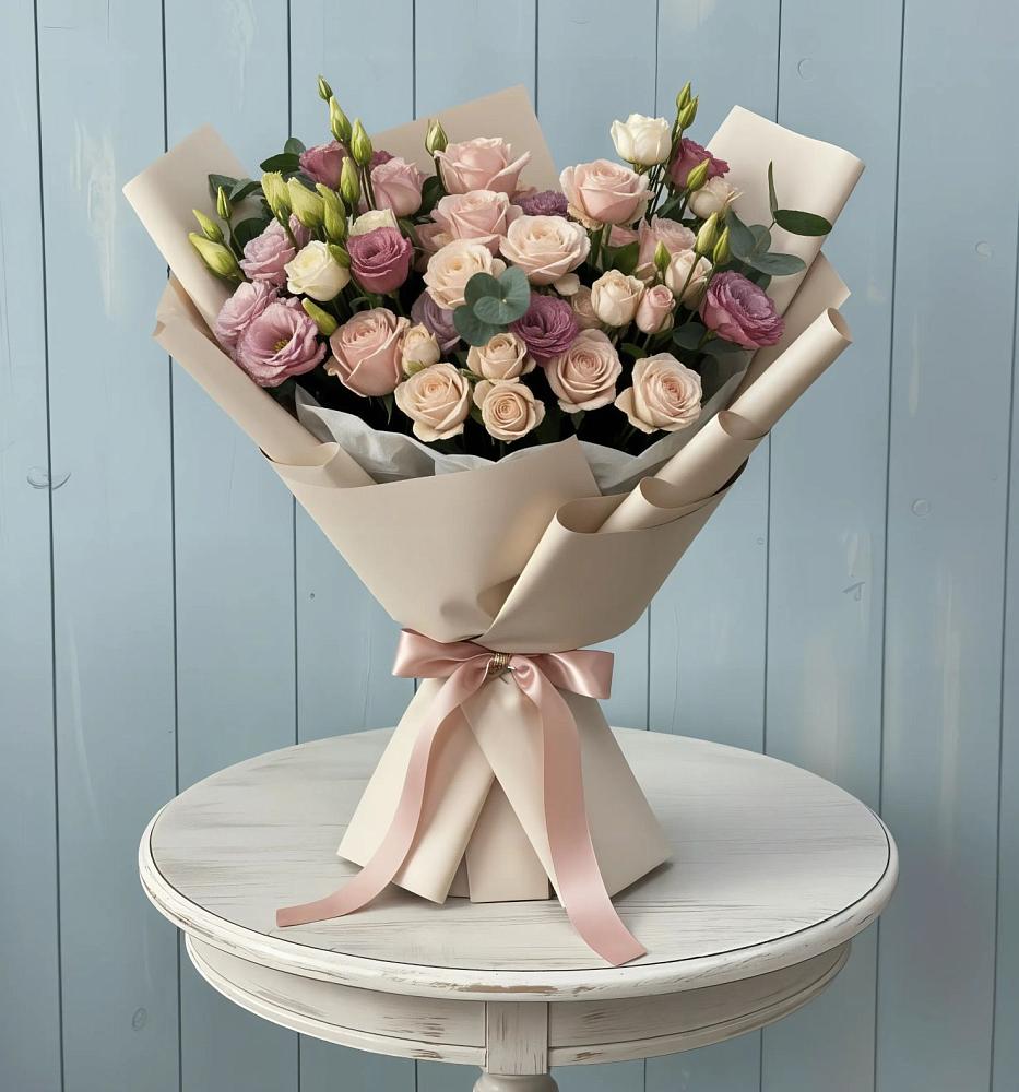 Букет цветов из: Розы и Лизиантусы в Лукино