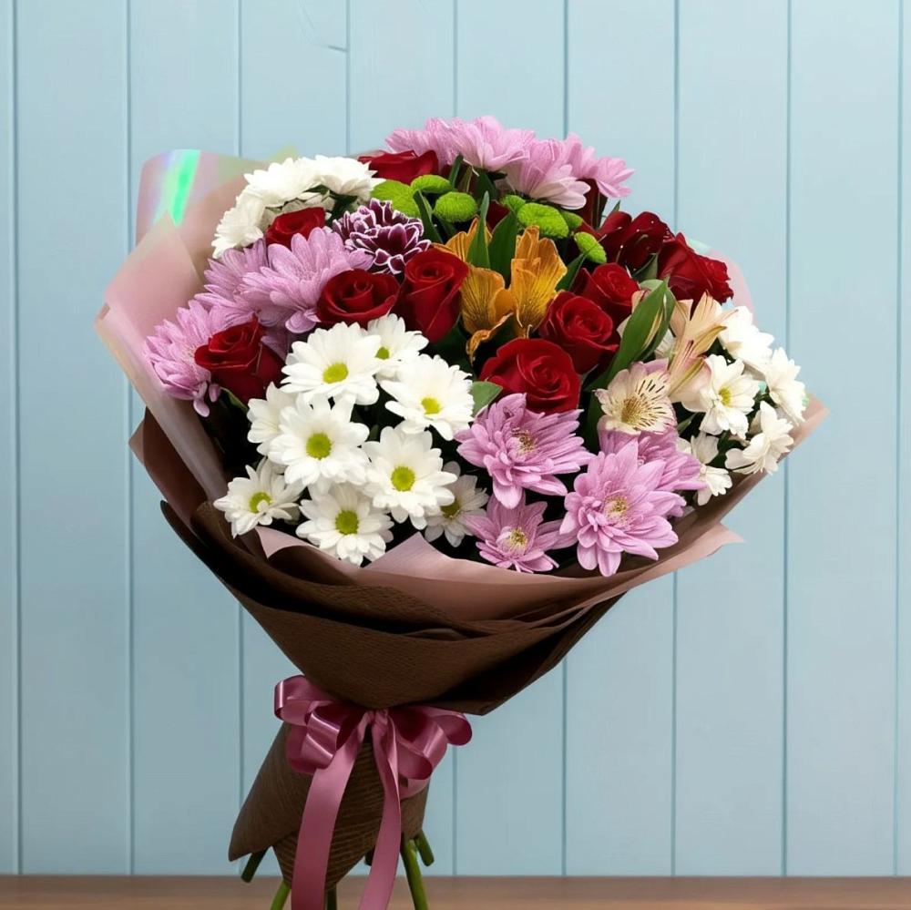 Букет цветов из: Розы, Хризантемы и Альстромерии в Лукино