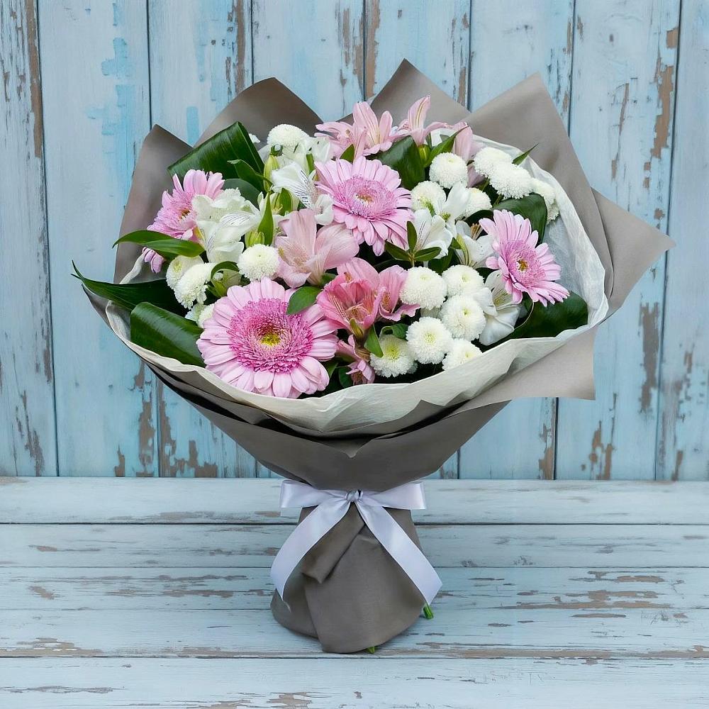 Букет цветов из: Герберы, Альстромерии и Хризантемы в Лукино