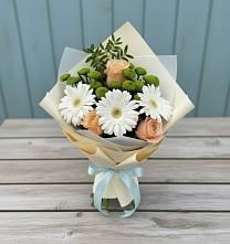 Букет цветов из:  Герберы, Розы и Хризантемы в Лукино